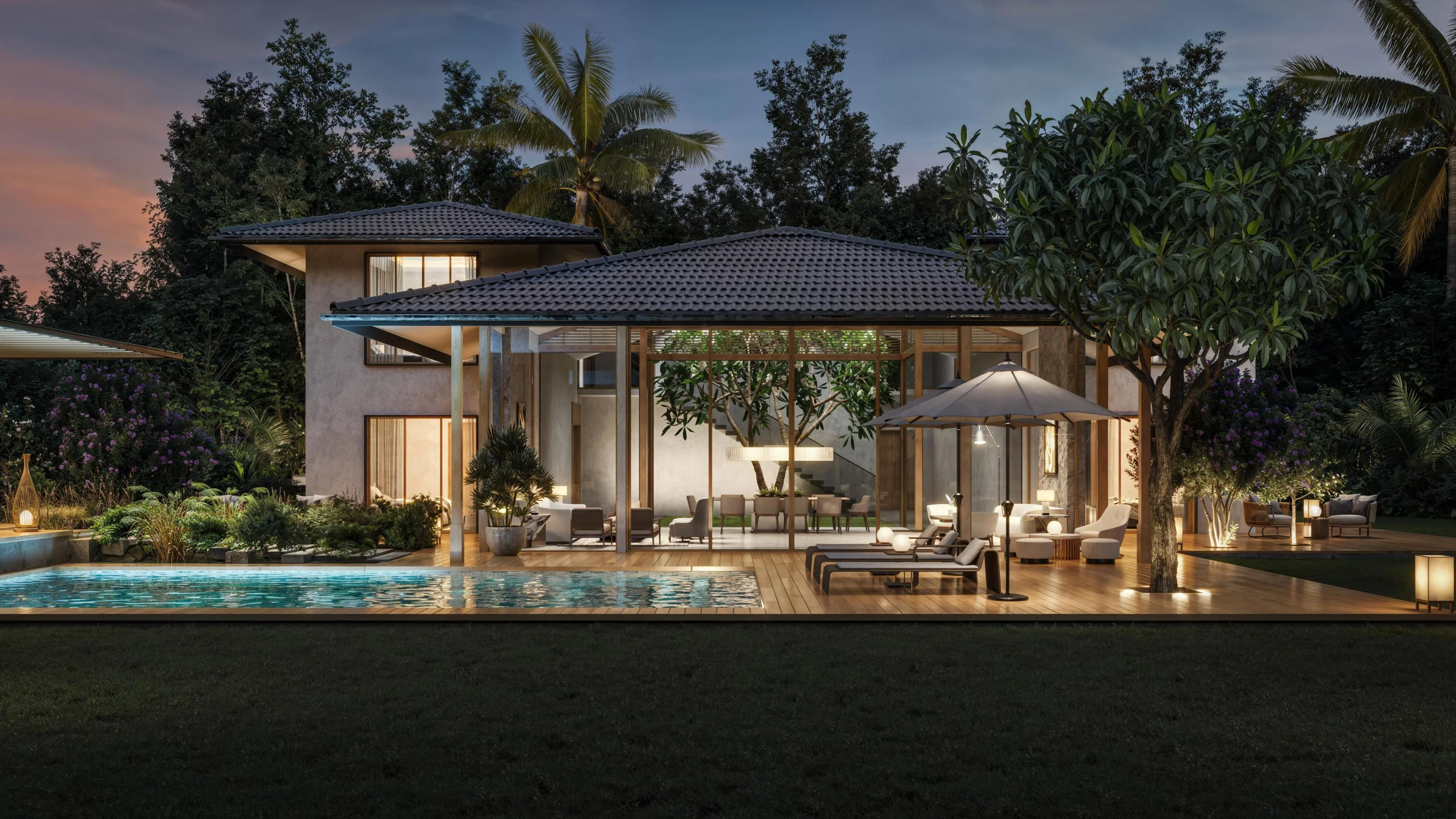 goa bungalow exterior dusk