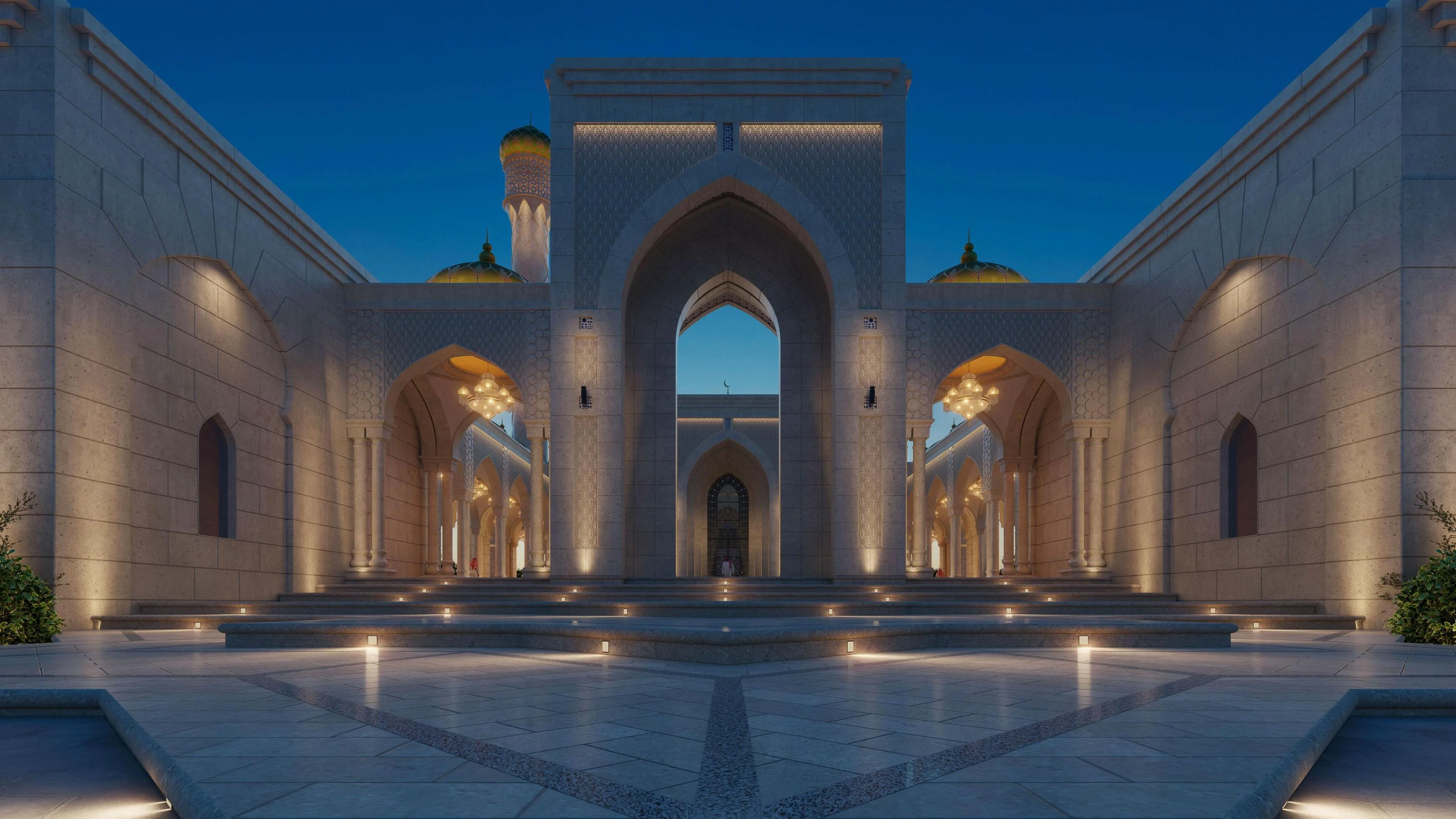 oman muscat mosque exterior dawn
