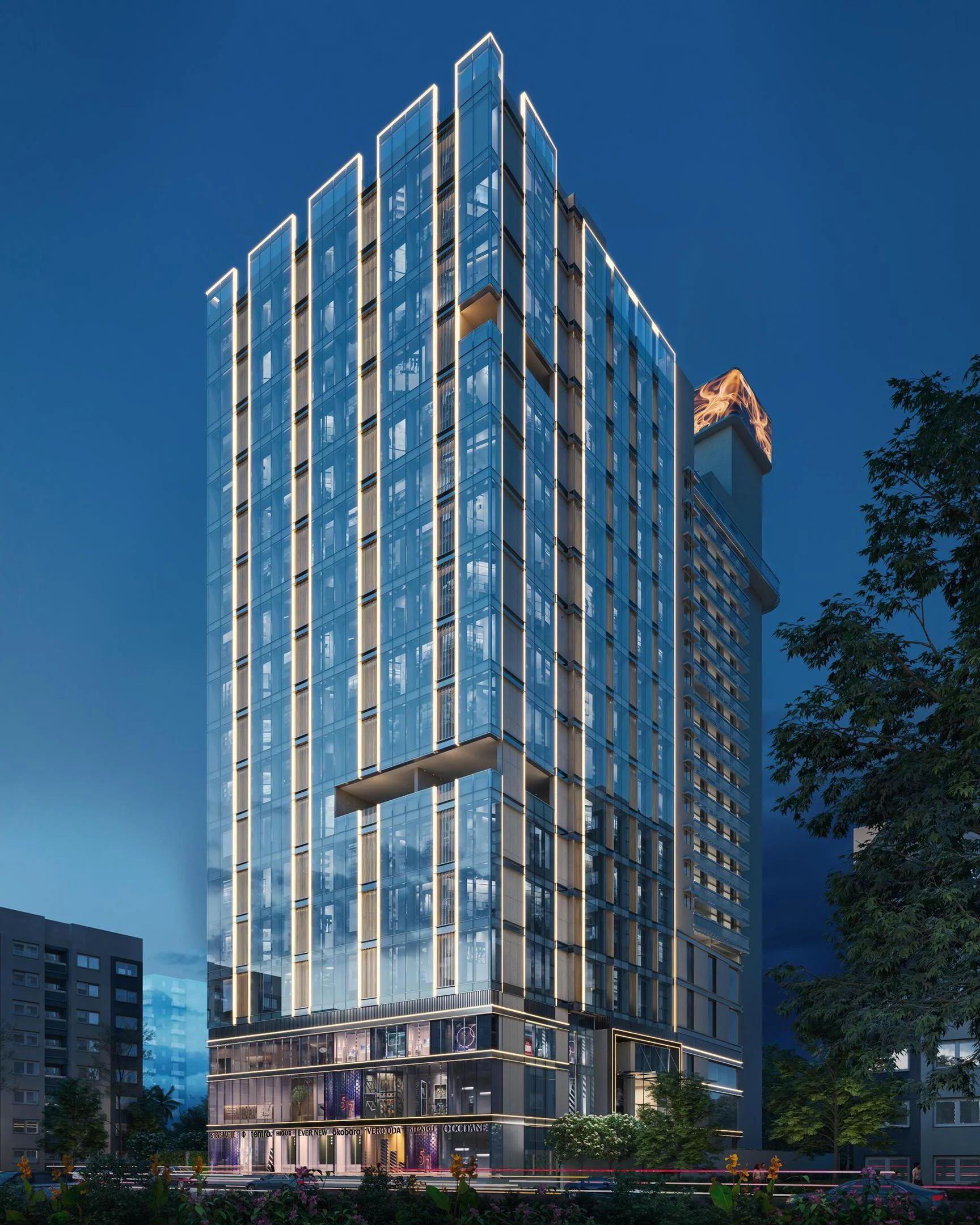 mumbai malad apartment showroom exterior day 3d view