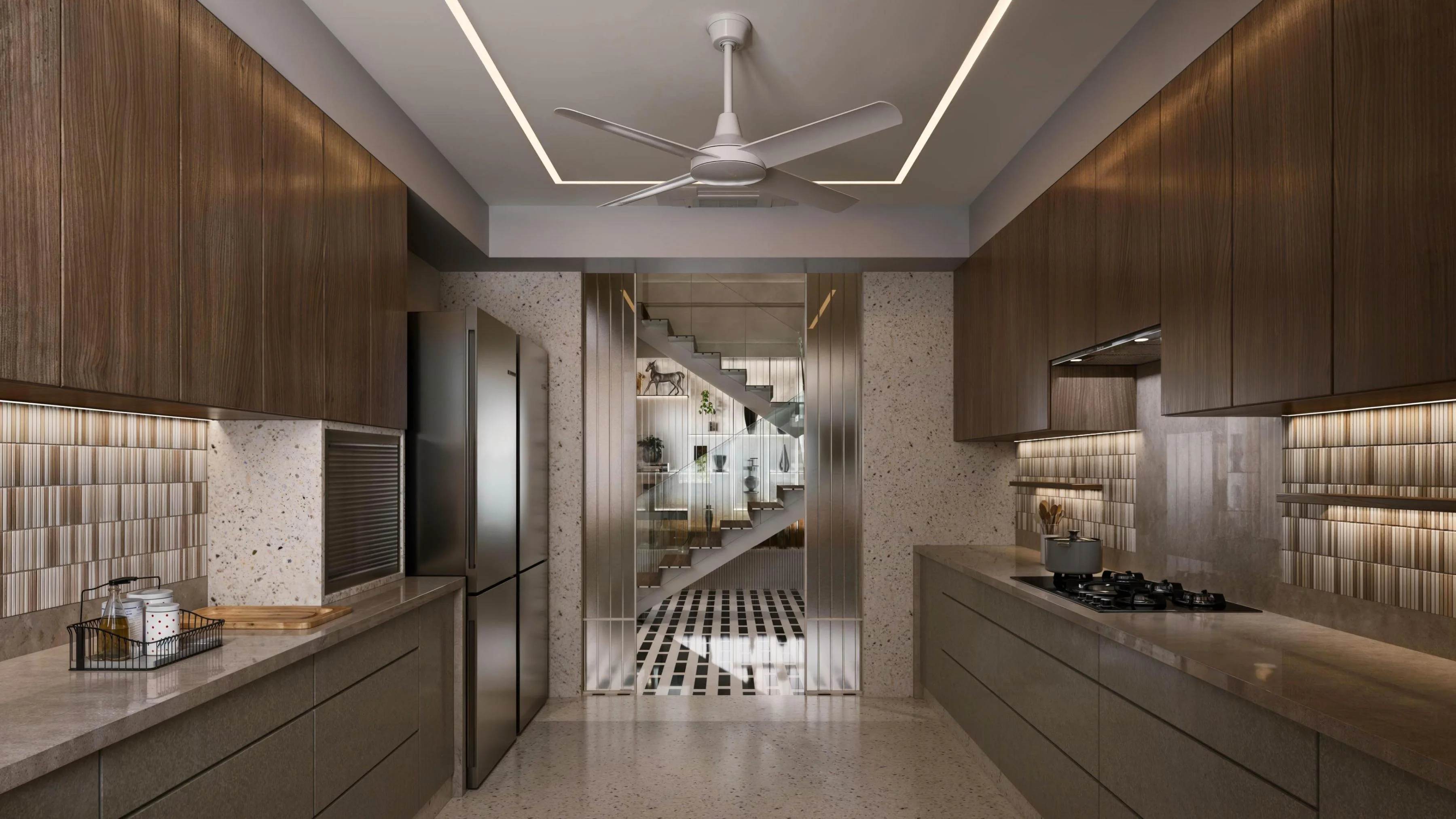 hyderabad living kitchen staircase 3d view